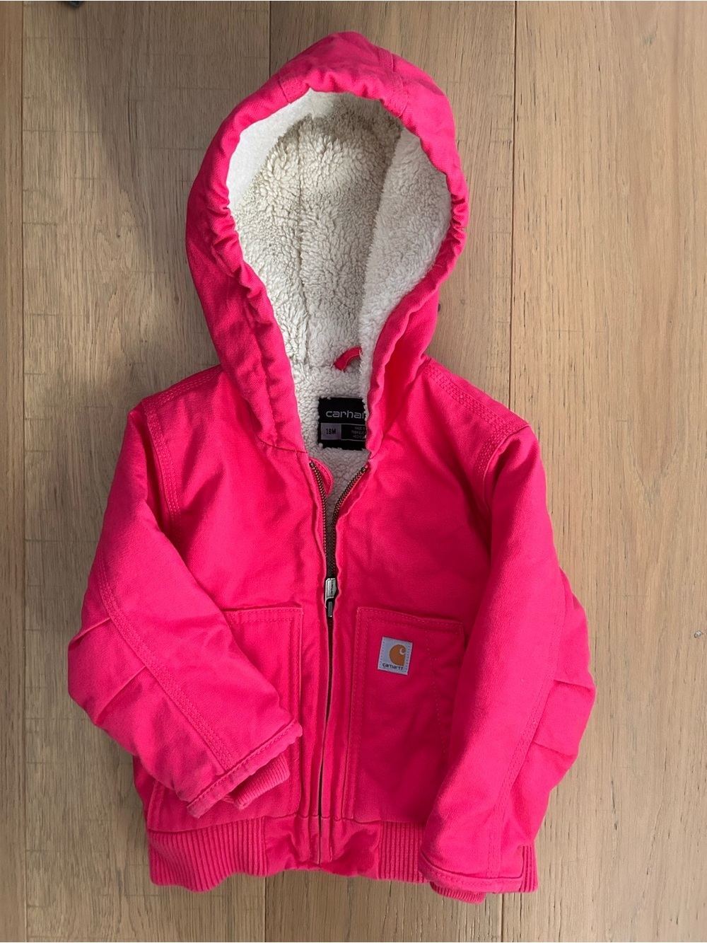 Carhartt Toddler Girls Pink Sherpa Lined Hooded Jacket - Picture 2 of 6